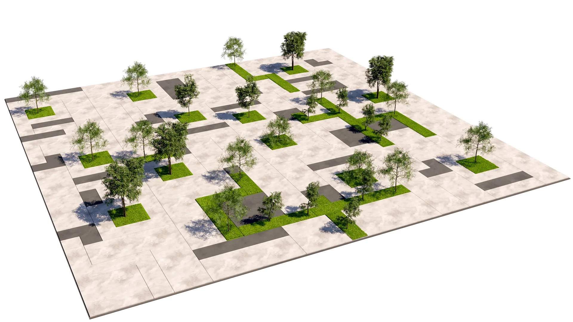 Modular Paved Pedestrian Square 3D Model .c4d .max .obj .3ds .fbx .stl .blend 