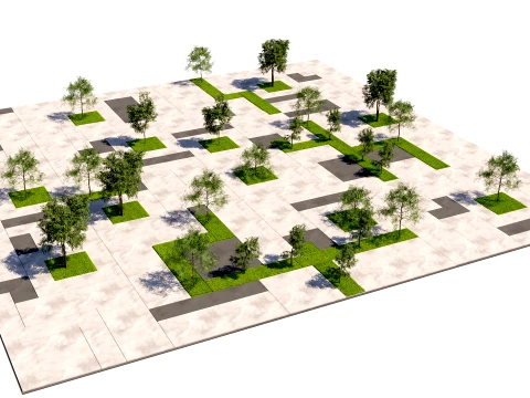 Modular Paved Pedestrian Square 3D Model