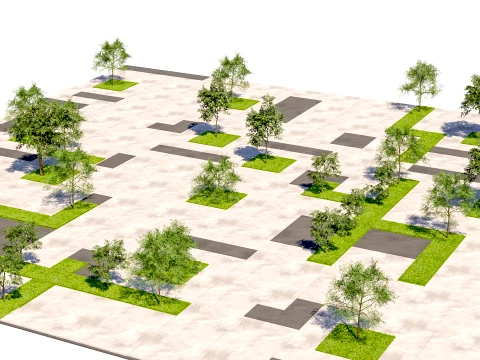 Modular Paved Pedestrian Square 3D Model