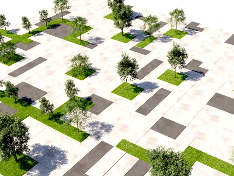 Modular Paved Pedestrian Square 3D Model
