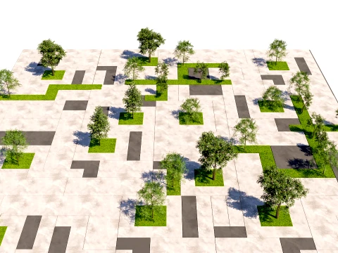 Modular Paved Pedestrian Square 3D Model
