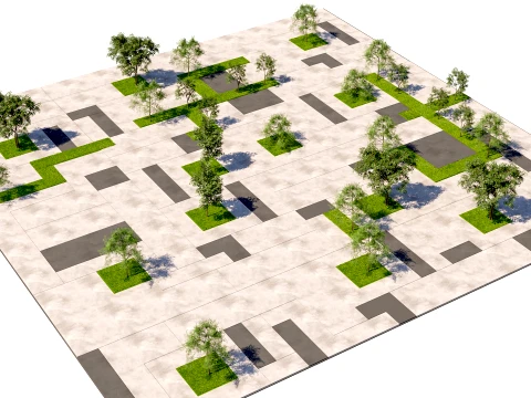 Modular Paved Pedestrian Square 3D Model