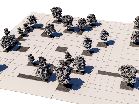 Modular Paved Pedestrian Square 3D Model