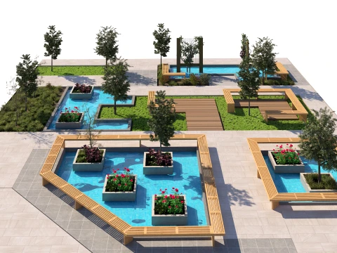Public Park Water Feature Scene 3D Model