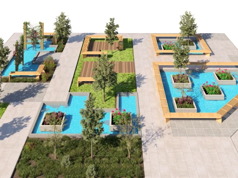 Public Park Water Feature Scene 3D Model