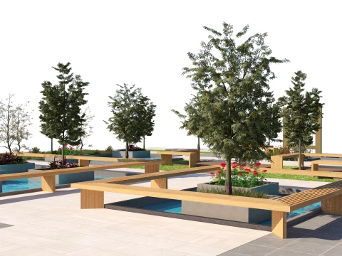 Public Park Water Feature Scene 3D Model
