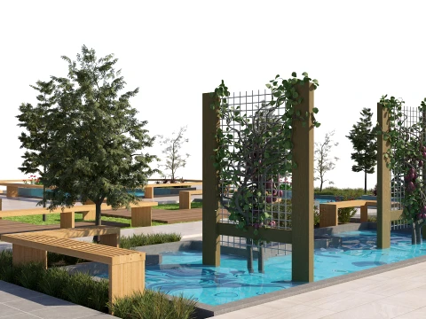 Public Park Water Feature Scene 3D Model