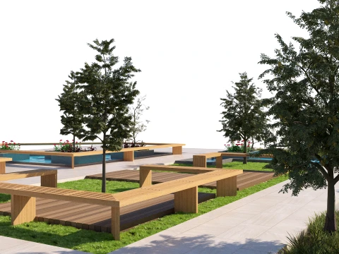 Public Park Water Feature Scene 3D Model