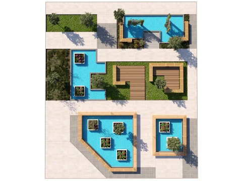 Public Park Water Feature Scene 3D Model