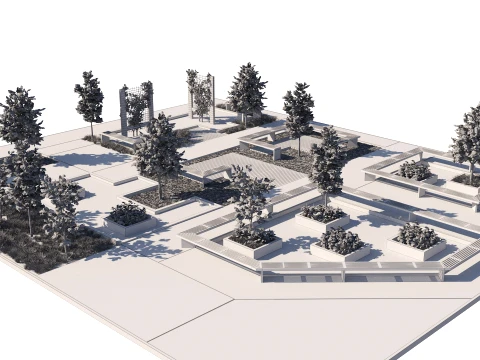 Public Park Water Feature Scene 3D Model