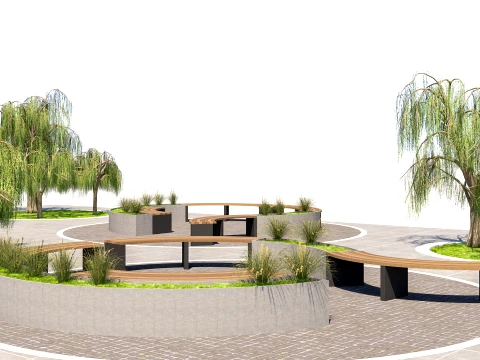 Urban Park Plaza Modular Environment Kit with Weeping Willows 3D Model