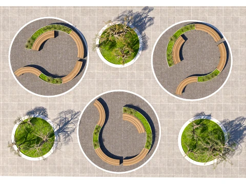 Urban Park Plaza Modular Environment Kit with Weeping Willows 3D Model