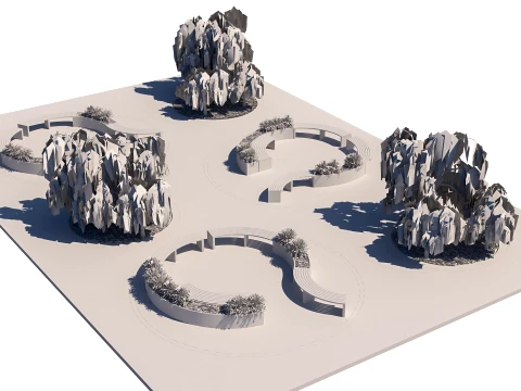 Urban Park Plaza Modular Environment Kit with Weeping Willows 3D Model