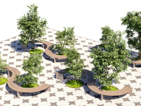 Modern Landscape Architecture Plaza Seating Set Modelo 3D