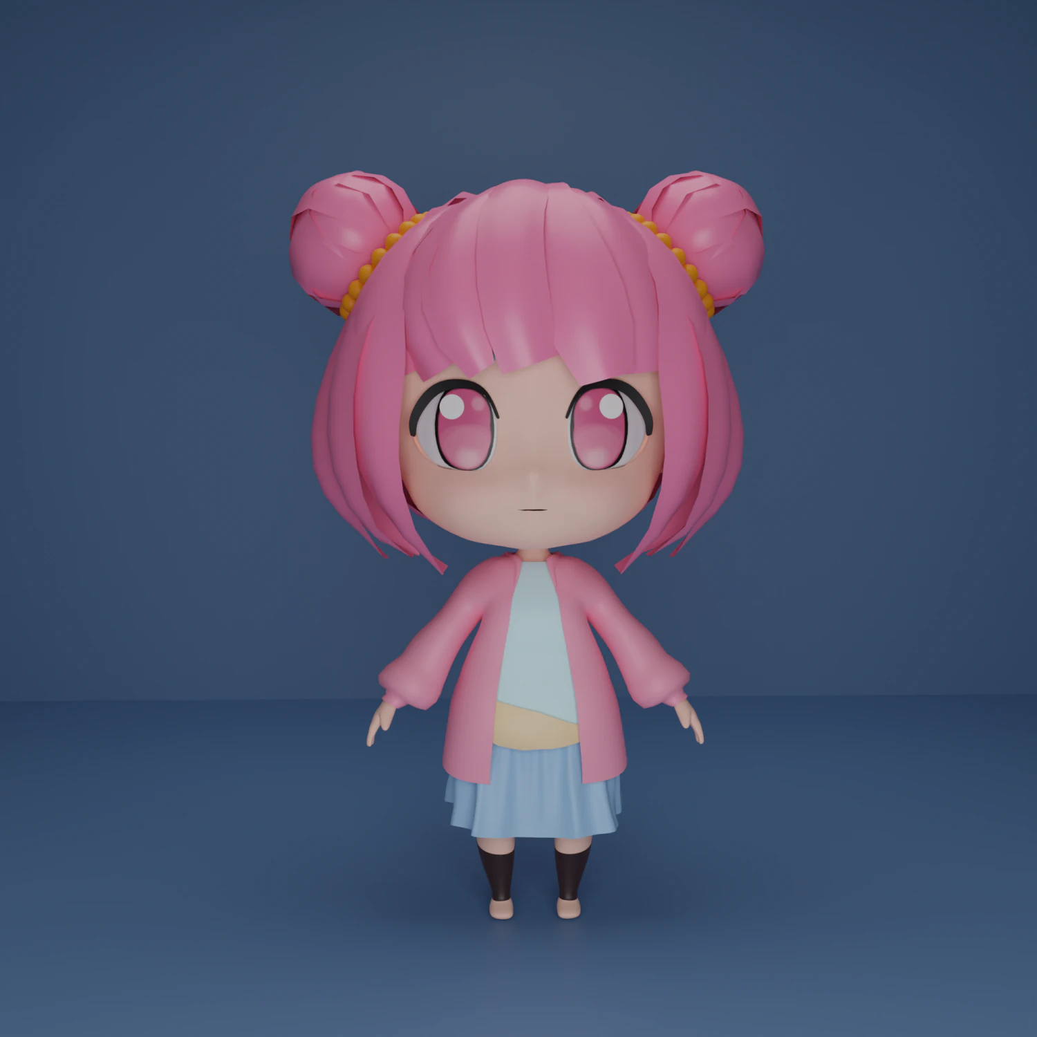 Chibi Girl Character 3D Model .c4d .max .obj .3ds .fbx .stl .blend