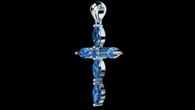 Thin Marquise stones cross pendant and round center stone 3D Baskı Modeli .c4d .max .obj .3ds .fbx .stl .blend 