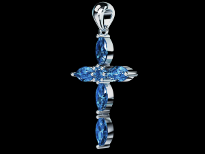 Thin Marquise stones cross pendant and round center stone 3D 프린트 모델