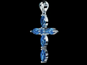 Крестик с тонкими камнями маркизы и круглый центральный камень 3D Принт Модель