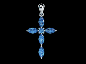 Thin Marquise stones cross pendant and round center stone 3D Baskı Modeli