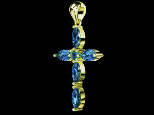 Thin Marquise stones cross pendant and round center stone 3D Baskı Modeli