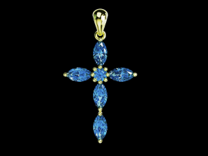 Thin Marquise stones cross pendant and round center stone 3D Baskı Modeli