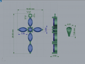 Thin Marquise stones cross pendant and round center stone 3D Baskı Modeli