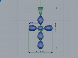 Pear stones cross pendant and round center stone 3D Baskı Modeli