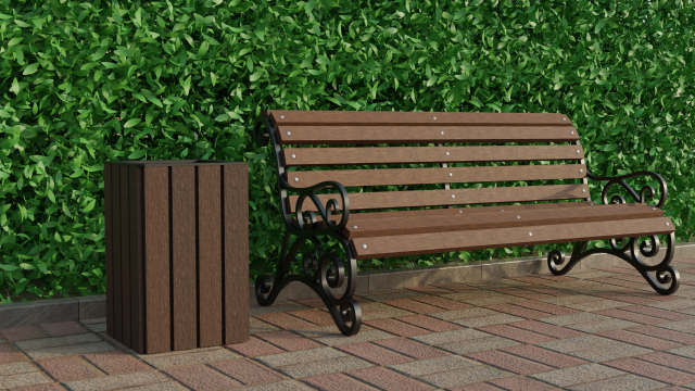 Bench and trash can 3D Model .c4d .max .obj .3ds .fbx .stl .blend 