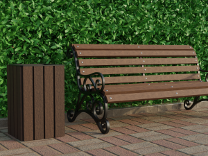 Bench and trash can 3D 模型