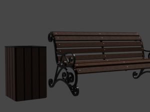 Bench and trash can 3D Model