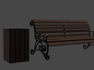 Bench and trash can 3D Model