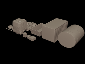 TRUCK WITH TRAILER AND FUNCTIONAL WHEELS 3D Print Model