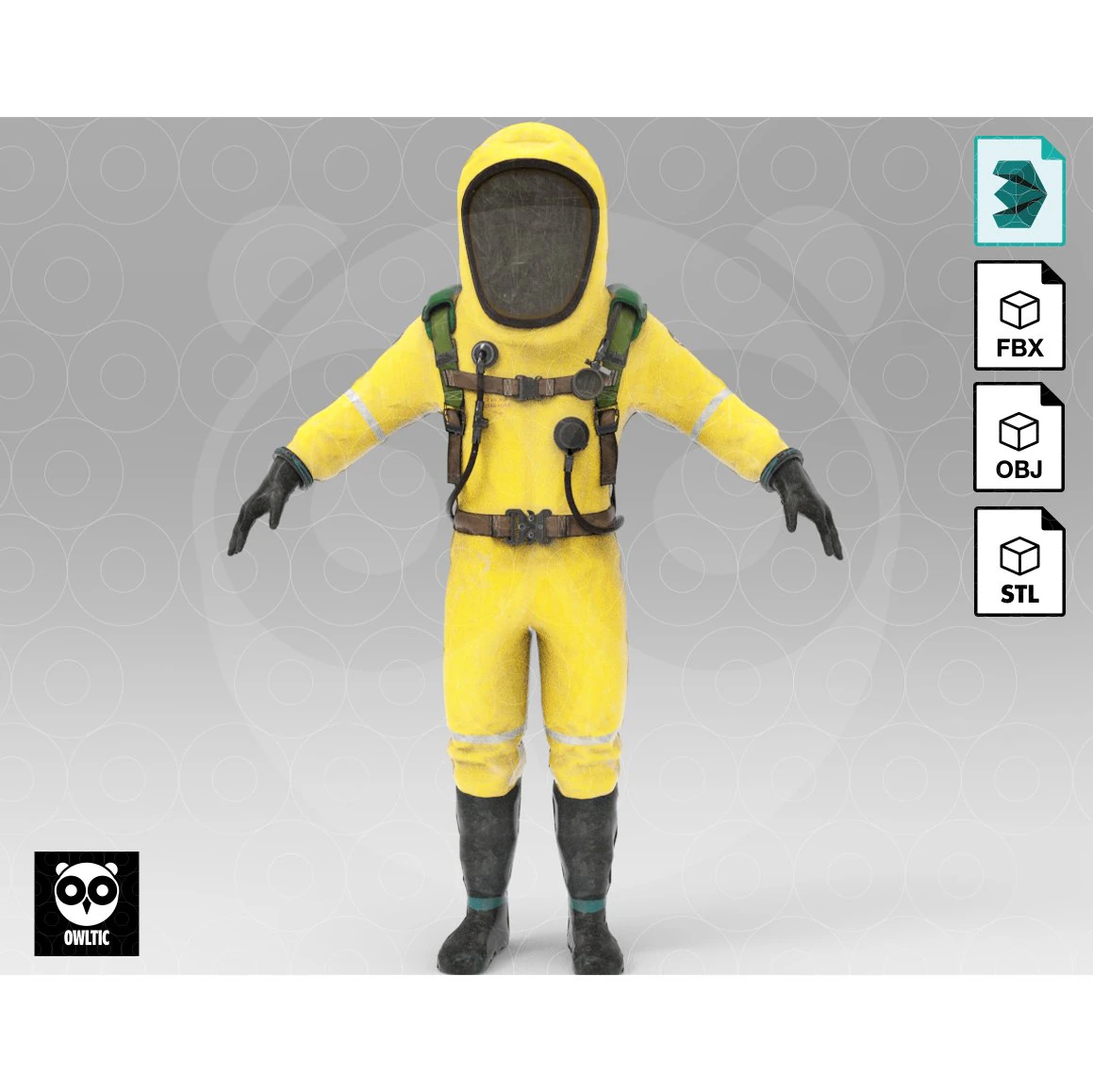 Hazmat suit 3D Model .c4d .max .obj .3ds .fbx .stl .blend 