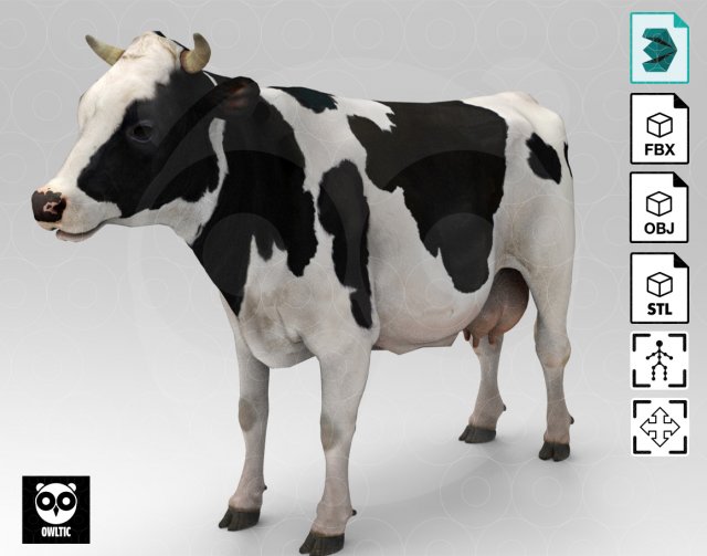 White Cow - Rigged - Animated 3D Model .c4d .max .obj .3ds .fbx .stl .blend 