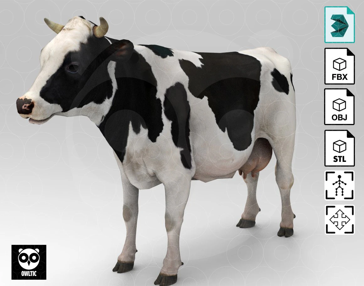 White Cow - Rigged - Animated 3D Model .c4d .max .obj .3ds .fbx .stl .blend 