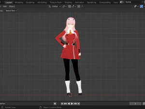 Karya penggemar 3D Zero Two dari Darling dalam format Blender FranXX dan uji kesatuan Model 3D