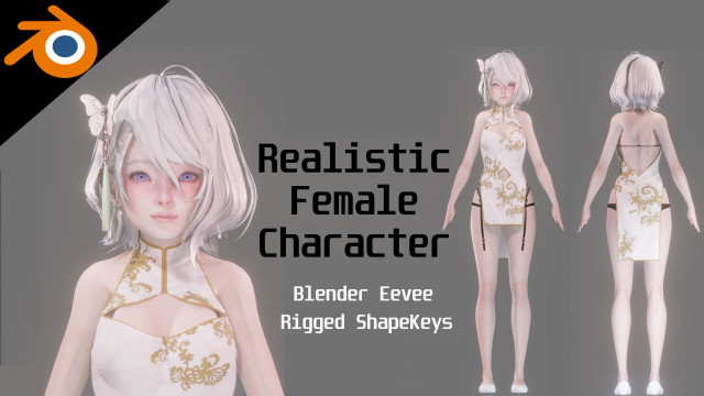 Chinese dress - Realistic Female Character - Blender Eevee Model 3D .c4d .max .obj .3ds .fbx .stl .blend 