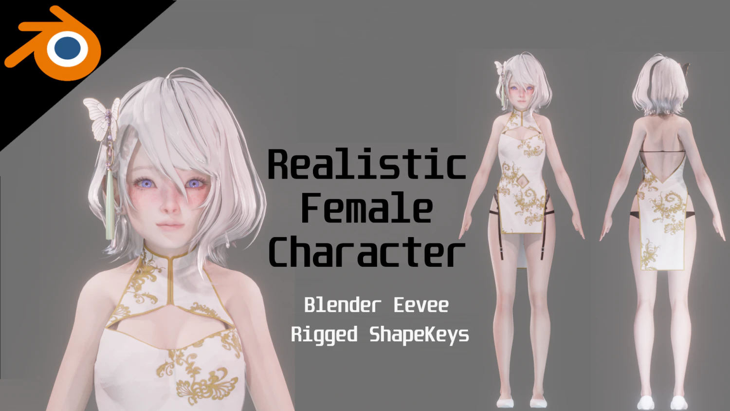 Chinese dress - Realistic Female Character - Blender Eevee 3D Model .c4d .max .obj .3ds .fbx .stl .blend 