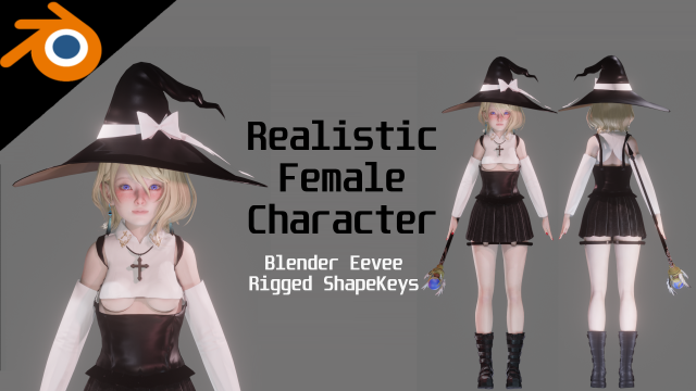 White Magician Girl - Realistic Female Character - Blender Eevee Model 3D .c4d .max .obj .3ds .fbx .stl .blend 