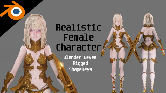 Golden Knight Girl - Realistic Female Character - Blender Eevee 3D-Modell .c4d .max .obj .3ds .fbx .stl .blend 
