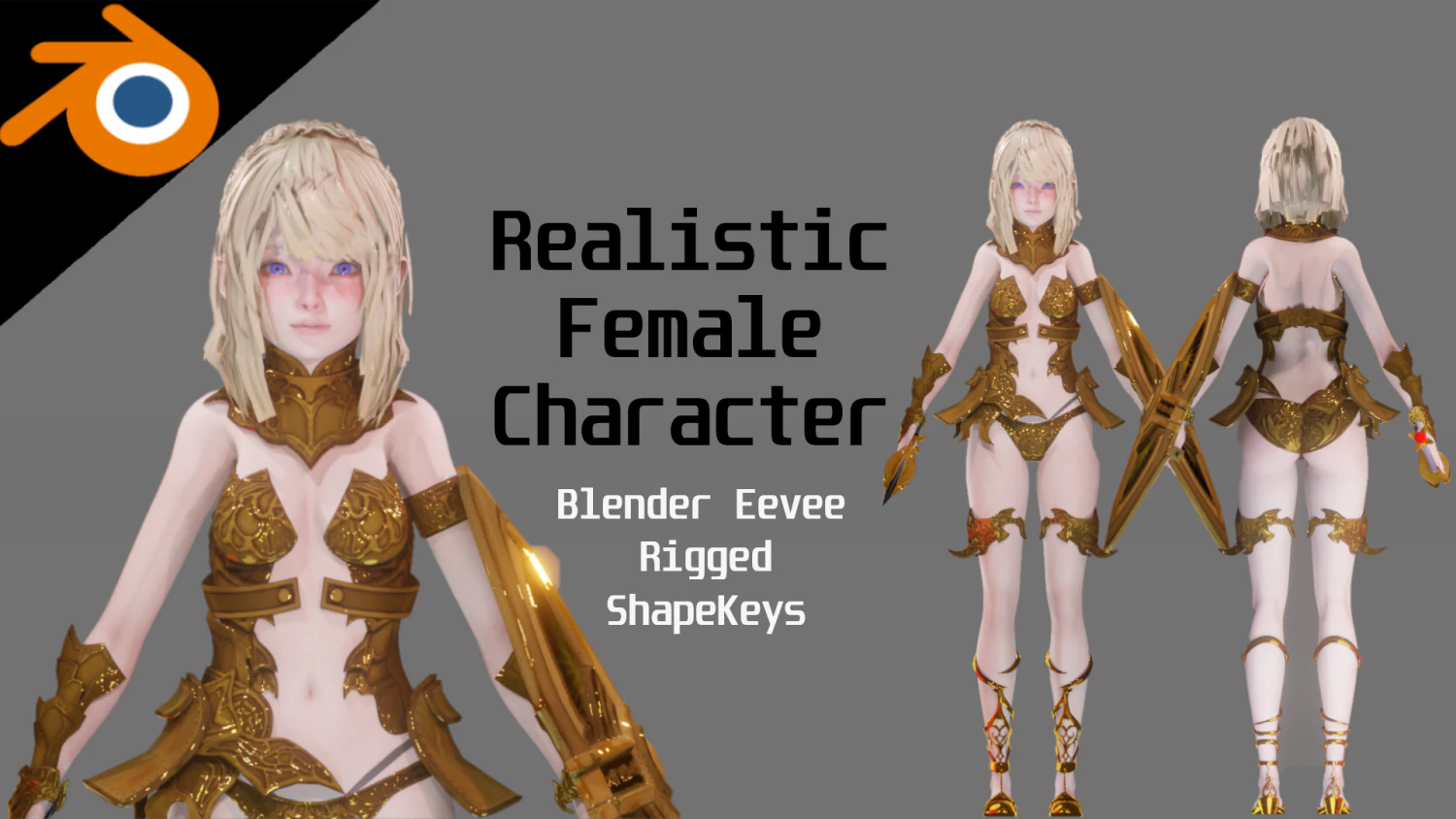 Golden Knight Girl - Realistic Female Character - Blender Eevee 3D Model .c4d .max .obj .3ds .fbx .stl .blend 