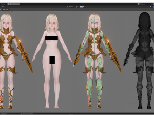 Golden Knight Girl - Realistic Female Character - Blender Eevee 3D-Modell