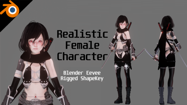 Dark Assassin Girl - Realistic Female Character - Blender Eevee 3D 모델 .c4d .max .obj .3ds .fbx .stl .blend 