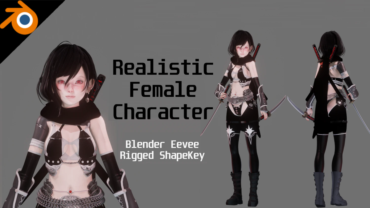 Dark Assassin Girl - Realistic Female Character - Blender Eevee 3D Model .c4d .max .obj .3ds .fbx .stl .blend 