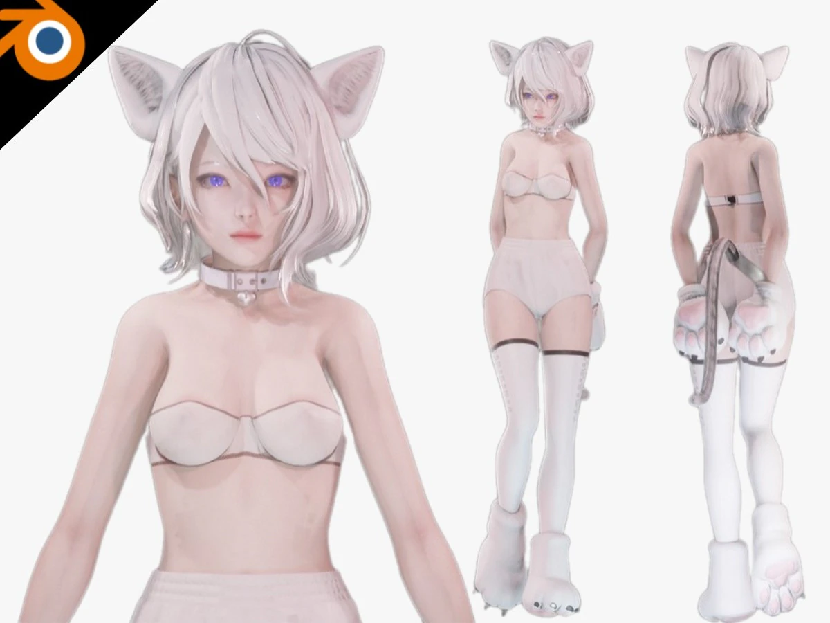 Cat Girl Cosplay - Realistic Female Character - Blender Eevee 3D Model .c4d .max .obj .3ds .fbx .stl .blend 
