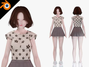 G&uuml;nl&uuml;k Giyim 0003 - Ger&ccedil;ek&ccedil;i Kadın Karakteri - Blender Eevee 3D Model