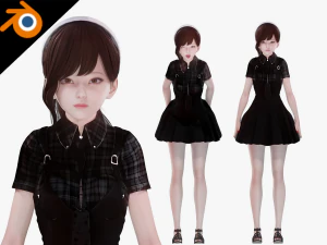 G&uuml;nl&uuml;k Giyim 0004 - Ger&ccedil;ek&ccedil;i Kadın Karakteri - Blender Eevee 3D Model