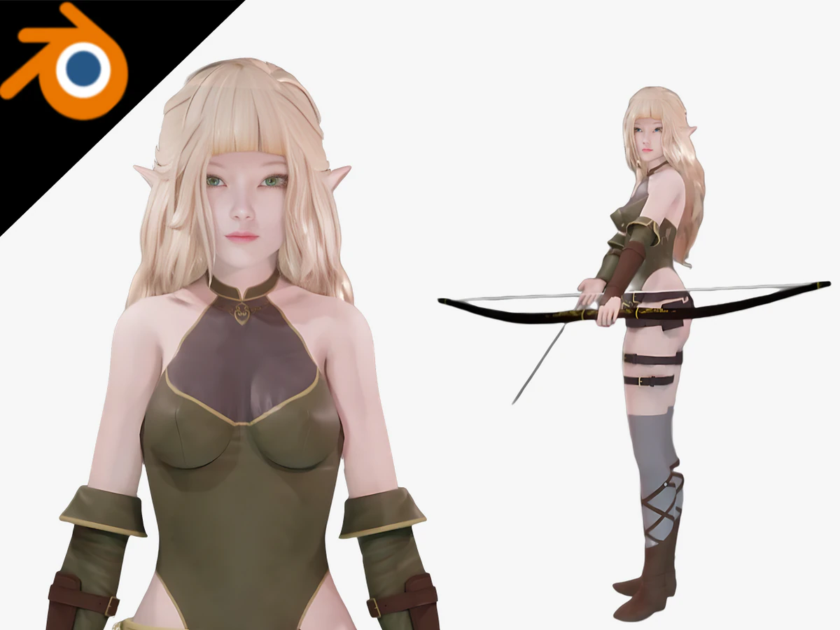 Elf Archer - Realistic Female Character - Blender Eevee 3D Model .c4d .max .obj .3ds .fbx .stl .blend 