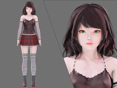 Emo Clothing 0001 - UE5 - Unity - Blender - Animated - Realistic Female Character 3D Model