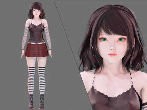 Emo-kleding 0001 - UE5 - Unity - Blender - Geanimeerd - Realistisch vrouwelijk karakter 3D Model